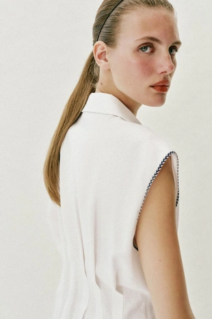 Топ из льна с вытачками- Заказать в России