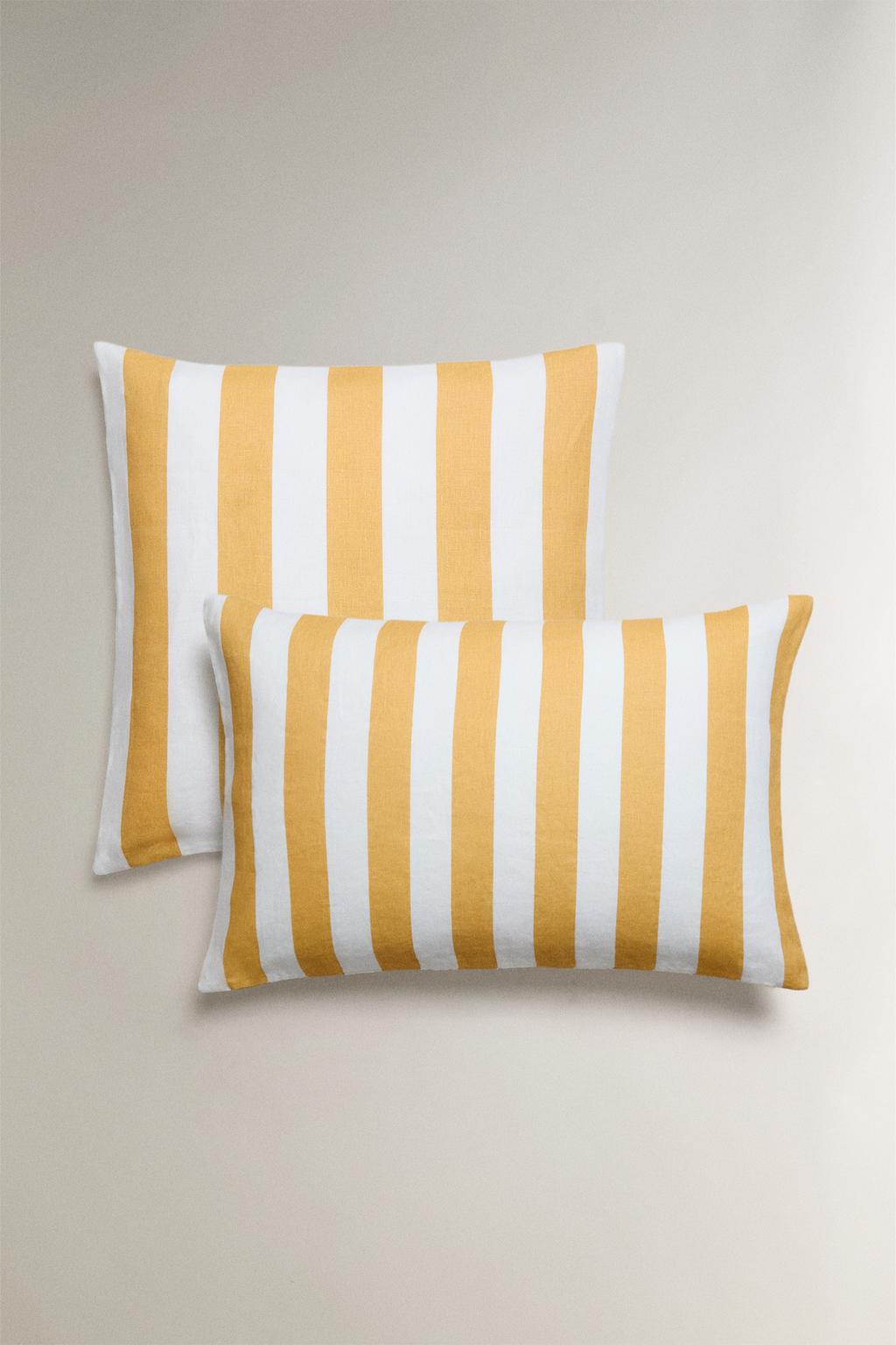 Чехол для подушки из льна в полоску