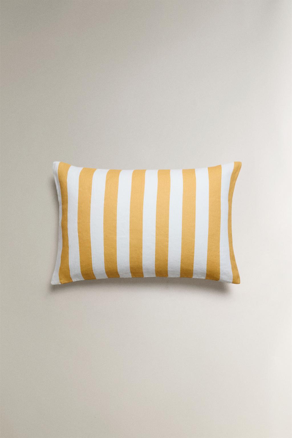 Чехол для подушки из льна в полоску