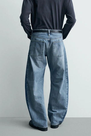 Джинсы Loose баллон с контрастными лампасами- Заказать в России