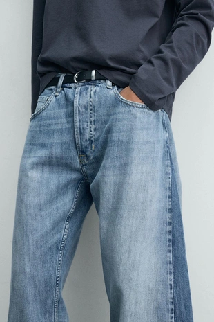 Джинсы Loose баллон с контрастными лампасами- Заказать в России