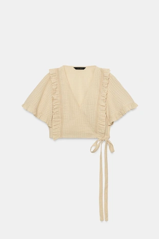 Укороченный топ с запахом- Заказать в России