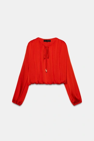 Атласная блуза объемного кроя- Заказать в России