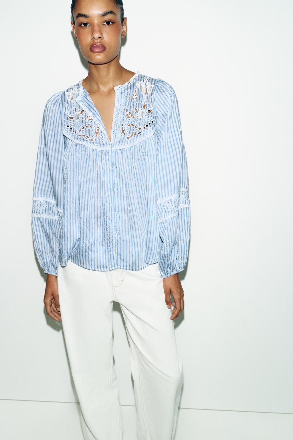 БЛУЗА С ВЫШИВКОЙ И ПОЛОСКАМИ