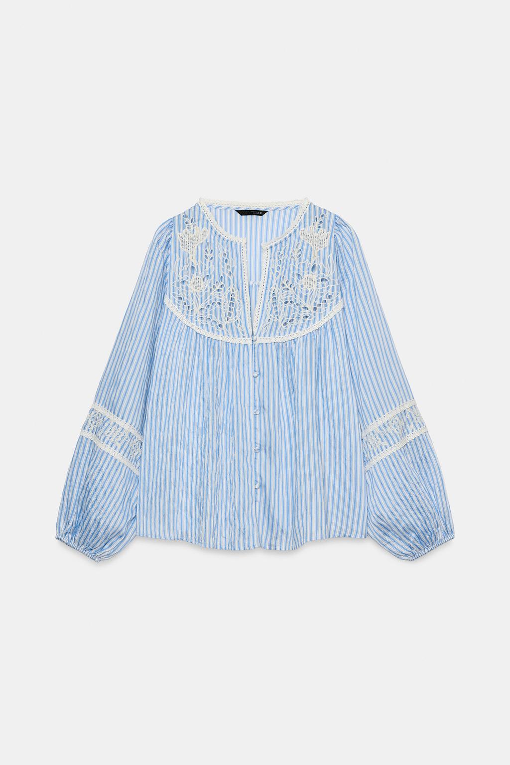БЛУЗА С ВЫШИВКОЙ И ПОЛОСКАМИ