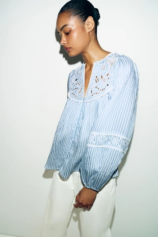 Блуза с вышивкой и полосками- Заказать в России