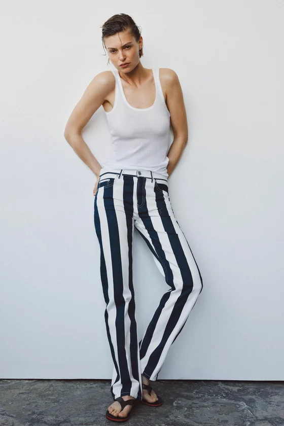 ДЖИНСЫ ПРЯМОГО КРОЯ В ПОЛОСКУ — коллекция Zara «ZW»