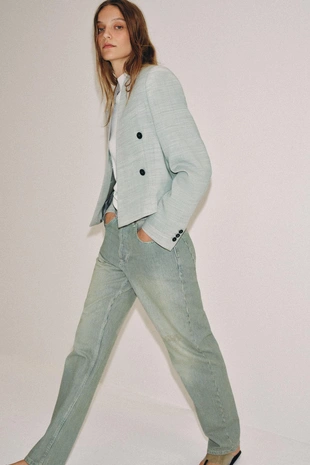 Джинсы коллекция Zara «Zw» прямого кроя в полоску с низкой посадкой- Заказать в России