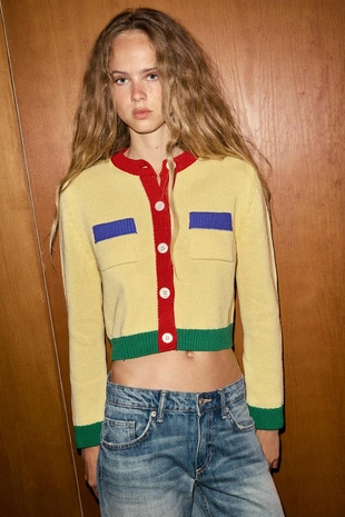 Вязаный кардиган в стиле колор-блок- Заказать в России