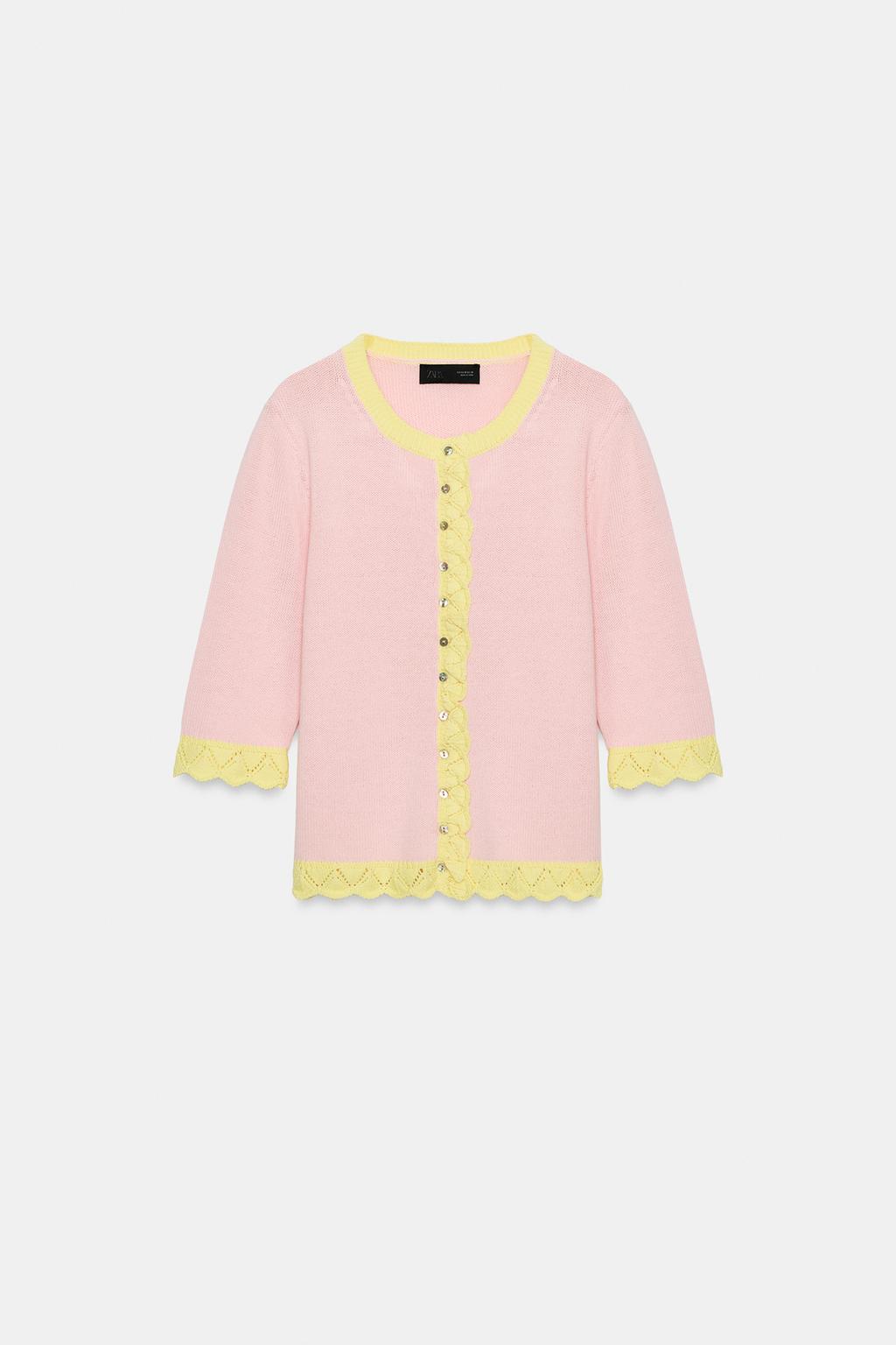 КАРДИГАН ИЗ ТРИКОТАЖА POINTELLE С КОНТРАСТНЫМИ ДЕТАЛЯМИ