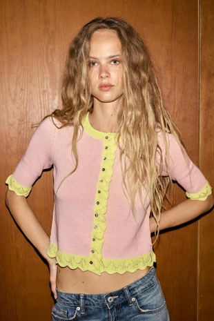 Кардиган из трикотажа Pointelle с контрастными деталями- Заказать в России