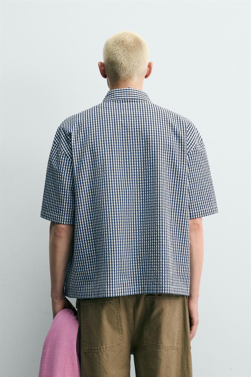 РУБАШКА BOXY FIT В КЛЕТКУ С КОНТРАСТНЫМИ НАШИВКАМИ