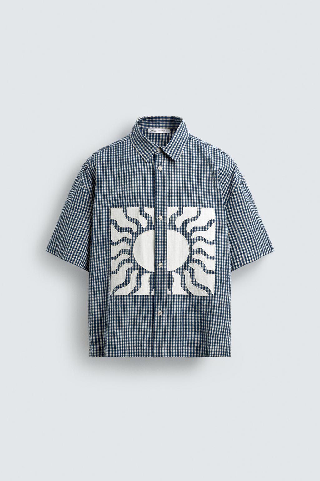 РУБАШКА BOXY FIT В КЛЕТКУ С КОНТРАСТНЫМИ НАШИВКАМИ