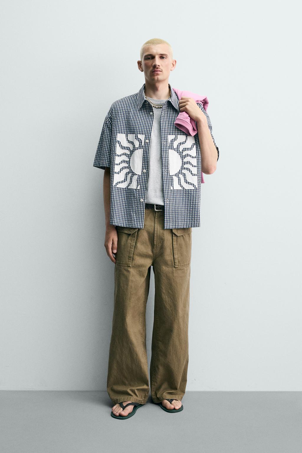 РУБАШКА BOXY FIT В КЛЕТКУ С КОНТРАСТНЫМИ НАШИВКАМИ