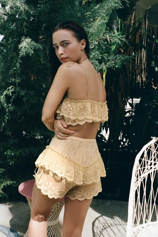 Шорты с вышивкой и воланами- Заказать в России