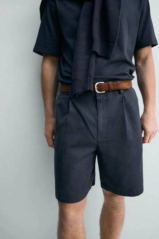 Шорты стандартной посадки со складками- Заказать в России