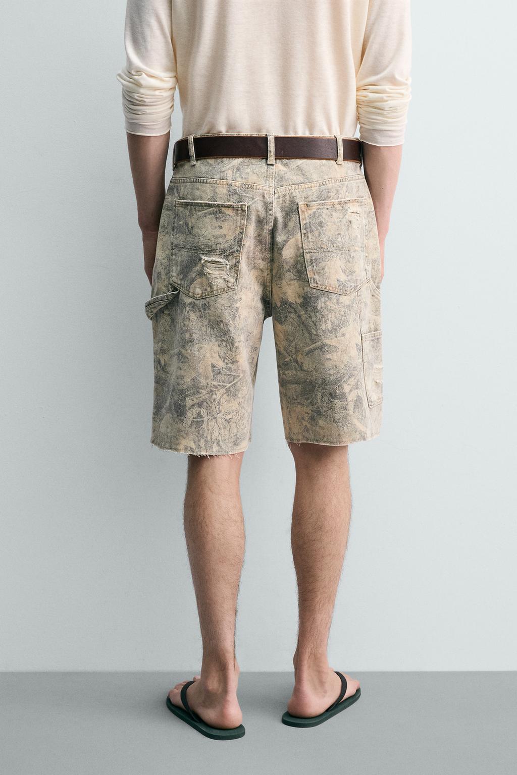 ШОРТЫ RELAXED FIT С АБСТРАКТНЫМ ПРИНТОМ И ЭФФЕКТОМ ПОТЕРТОСТИ