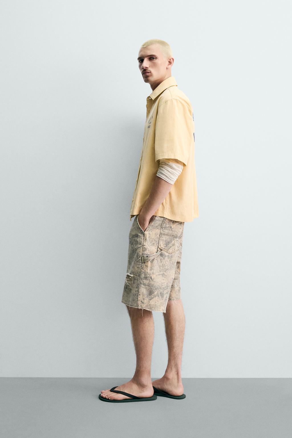 ШОРТЫ RELAXED FIT С АБСТРАКТНЫМ ПРИНТОМ И ЭФФЕКТОМ ПОТЕРТОСТИ