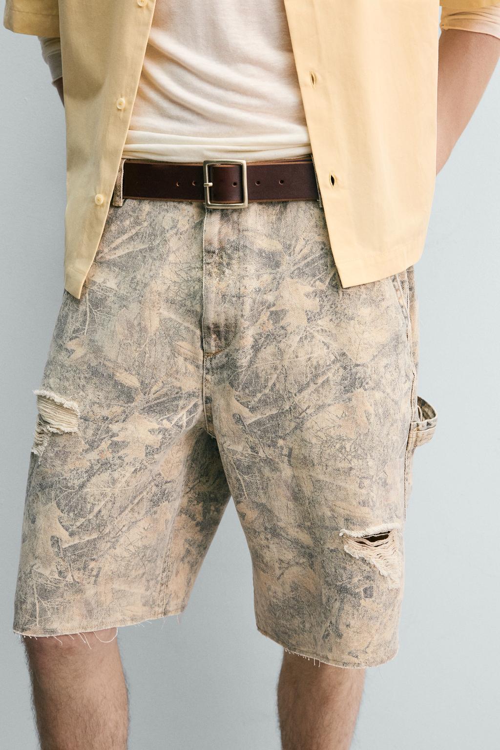 ШОРТЫ RELAXED FIT С АБСТРАКТНЫМ ПРИНТОМ И ЭФФЕКТОМ ПОТЕРТОСТИ