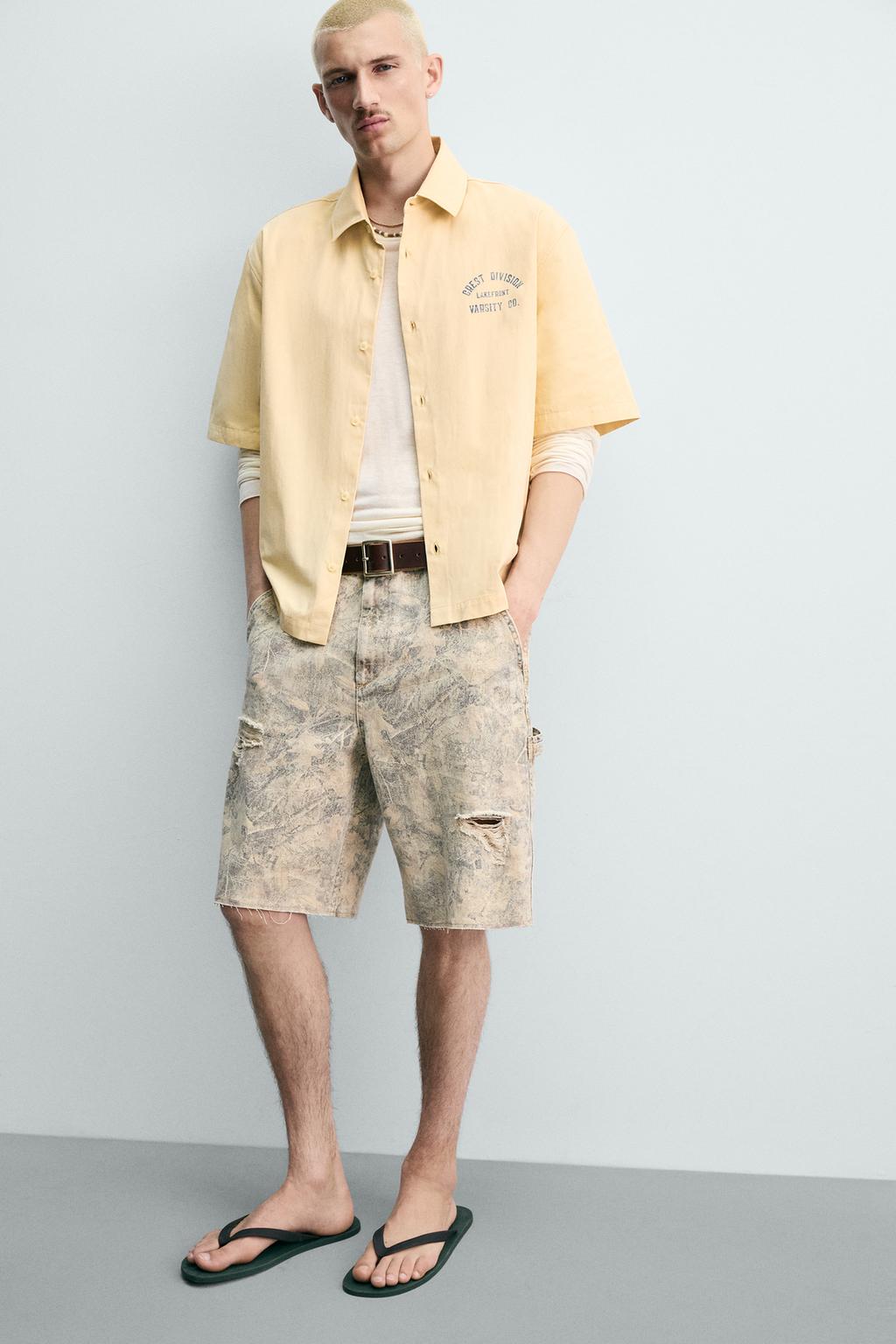 ШОРТЫ RELAXED FIT С АБСТРАКТНЫМ ПРИНТОМ И ЭФФЕКТОМ ПОТЕРТОСТИ