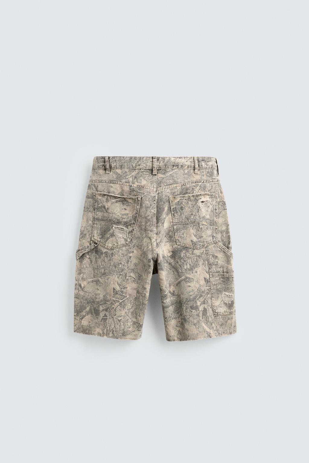 ШОРТЫ RELAXED FIT С АБСТРАКТНЫМ ПРИНТОМ И ЭФФЕКТОМ ПОТЕРТОСТИ