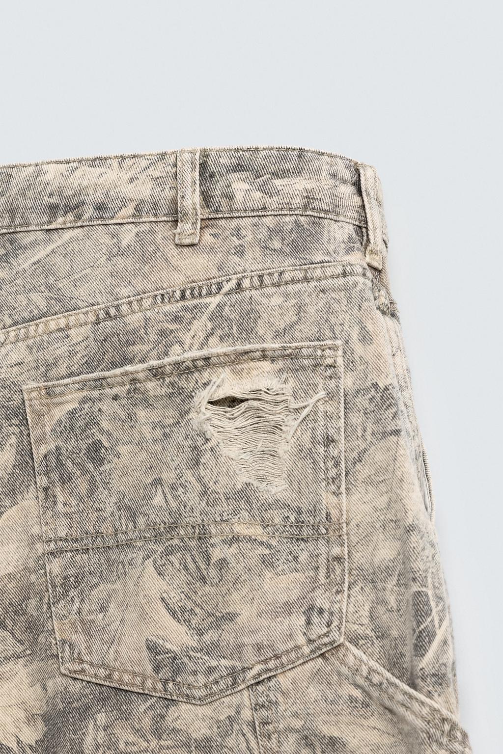 ШОРТЫ RELAXED FIT С АБСТРАКТНЫМ ПРИНТОМ И ЭФФЕКТОМ ПОТЕРТОСТИ