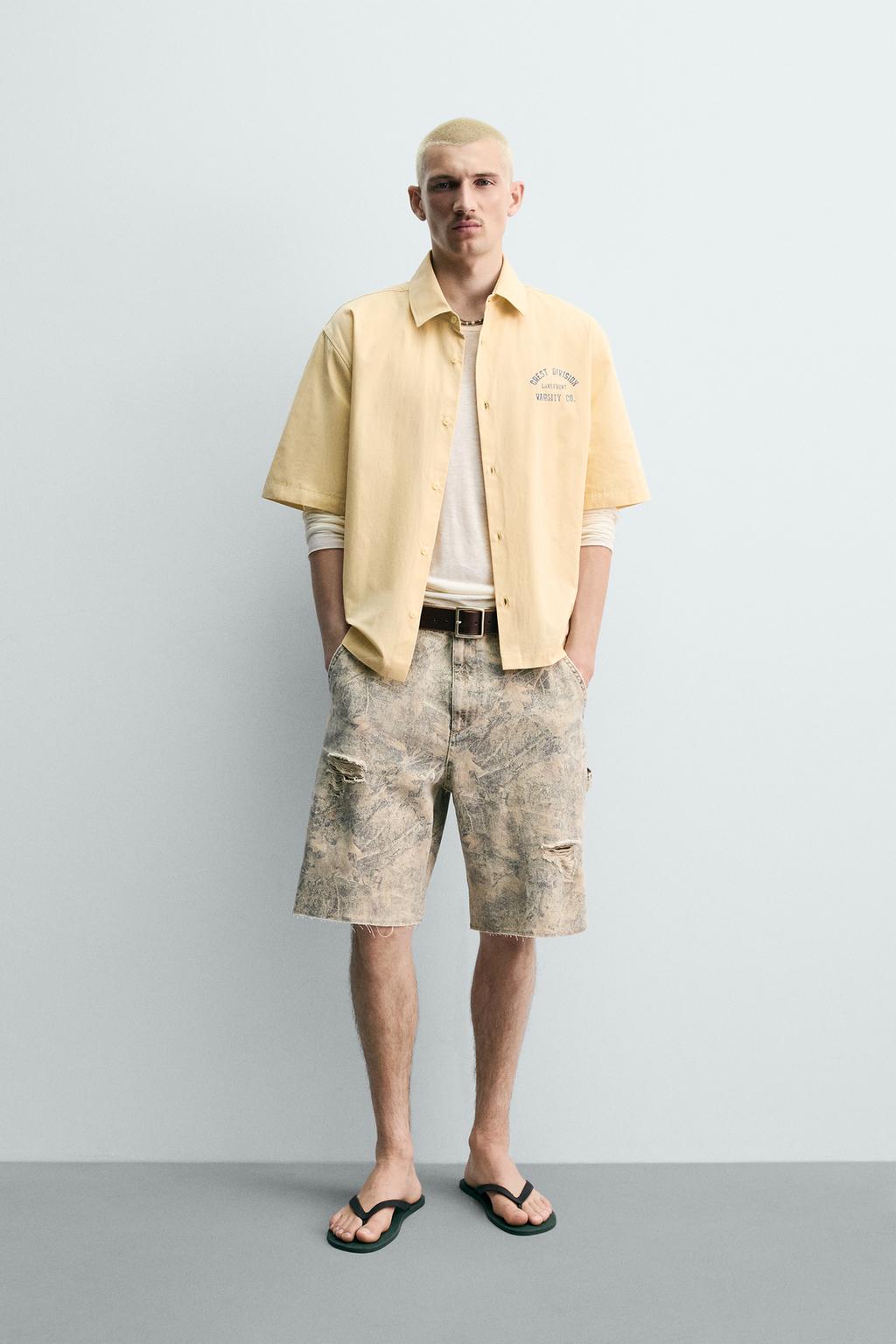 ШОРТЫ RELAXED FIT С АБСТРАКТНЫМ ПРИНТОМ И ЭФФЕКТОМ ПОТЕРТОСТИ