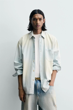Джинсовая рубашка с эффектом винтаж- Заказать в России