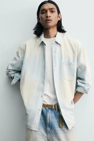 Джинсовая рубашка с эффектом винтаж- Заказать в России