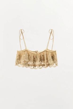 Топ на бретелях с воланами и вышивкой- Заказать в России