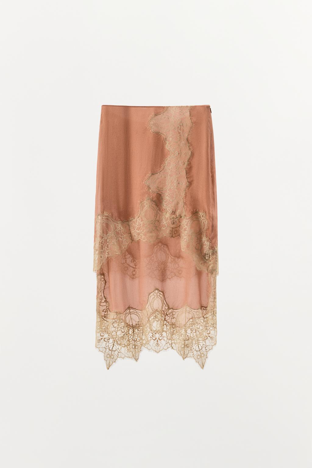 ЮБКА ИЗ ЖОРЖЕТА С КОНТРАСТНЫМ КРУЖЕВОМ