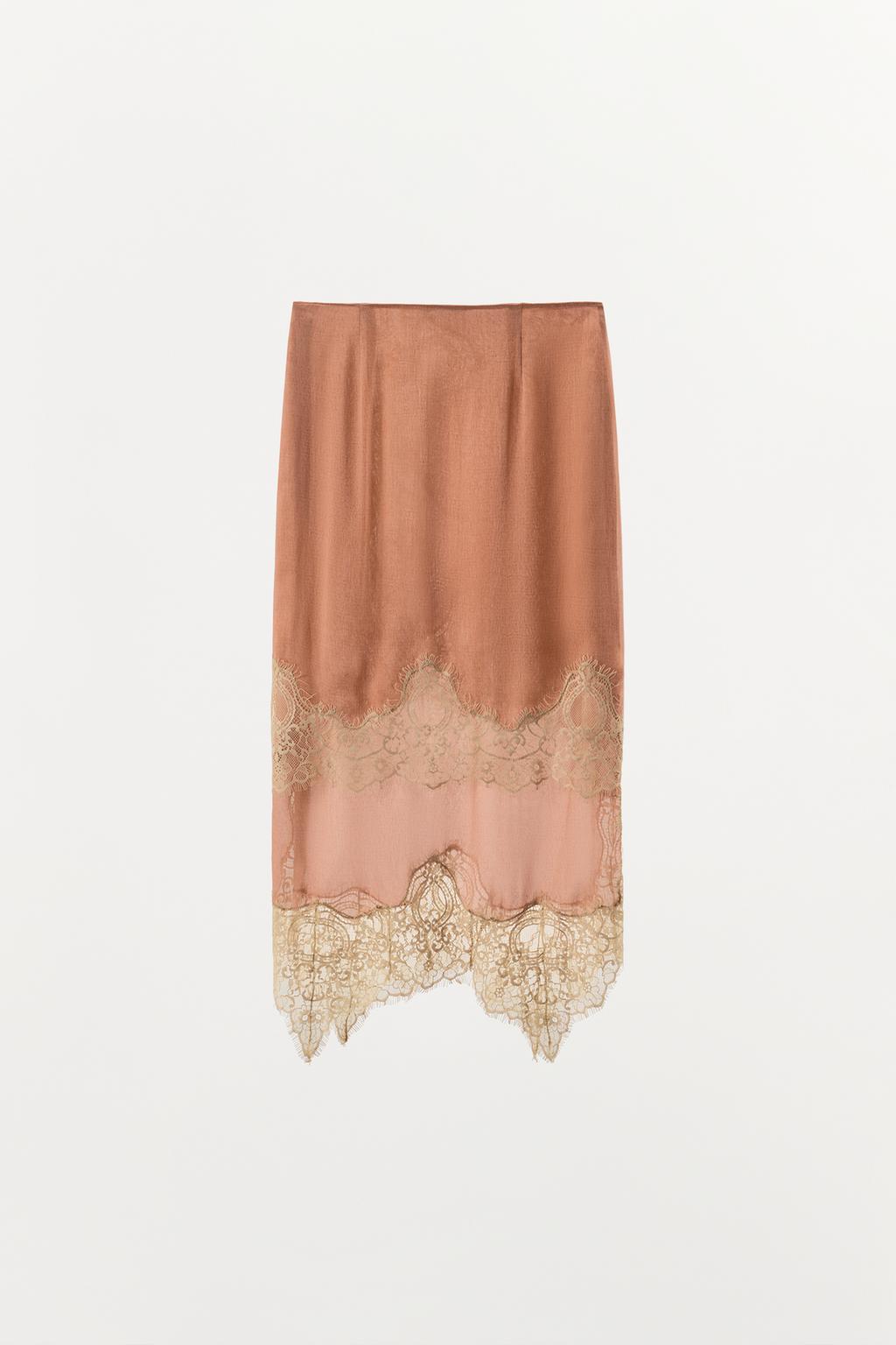 ЮБКА ИЗ ЖОРЖЕТА С КОНТРАСТНЫМ КРУЖЕВОМ