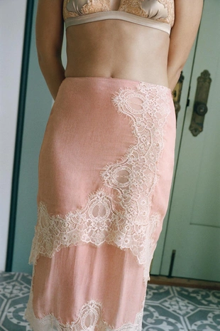 Юбка из жоржета с контрастным кружевом- Заказать в России