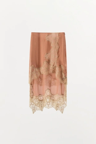 Юбка из жоржета с контрастным кружевом- Заказать в России