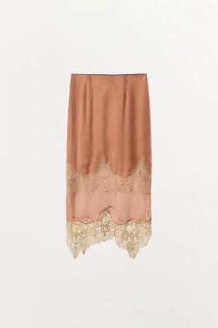 Юбка из жоржета с контрастным кружевом- Заказать в России