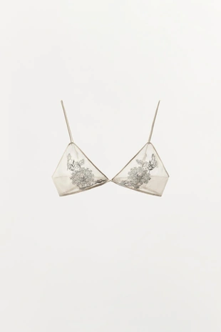 Шелковый бюстгальтер с треугольными чашками и кружевом- Заказать в России