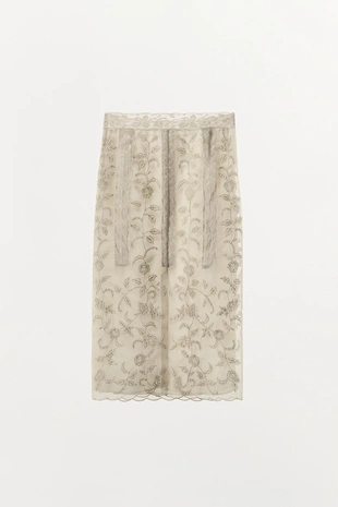 Юбка из органзы с вышивкой и бусинами- Заказать в России