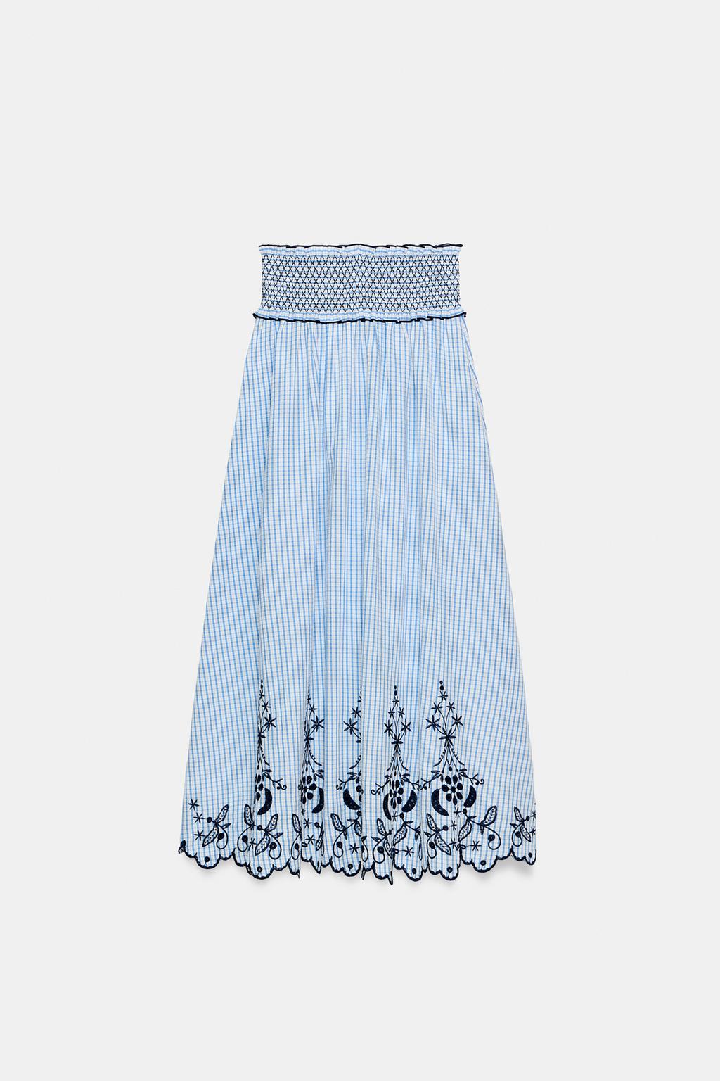 ЮБКА МИДИ В КЛЕТКУ С ВЫШИВКОЙ