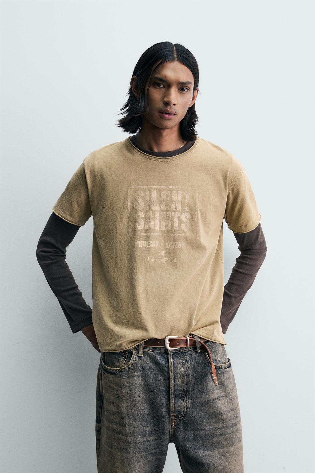 ФУТБОЛКА С НАДПИСЬЮ И ЭФФЕКТОМ ПОТЕРТОСТИ