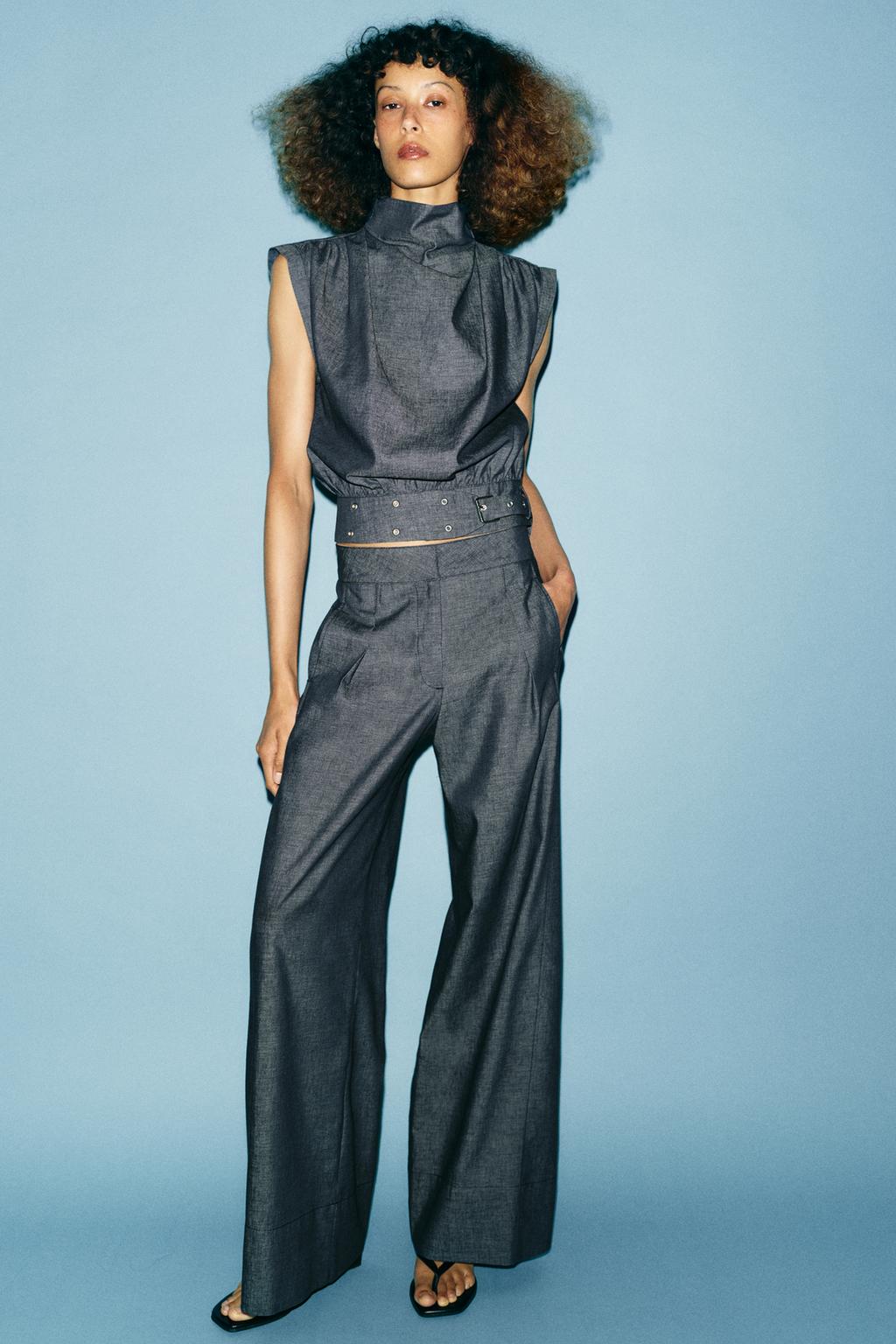 ШИРОКИЕ БРЮКИ ИЗ СМЕСОВОГО ЛЬНА С ВЫСОКОЙ ПОСАДКОЙ