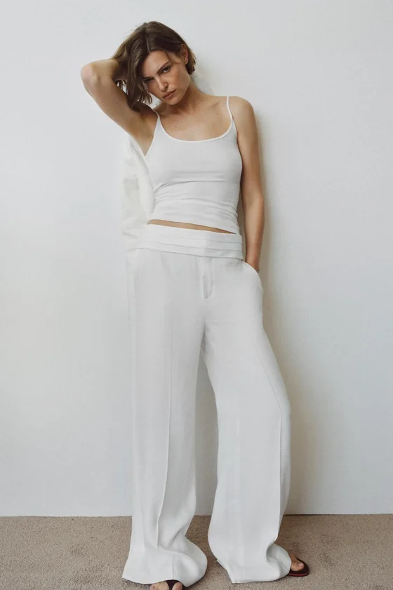 БРЮКИ ИЗ СМЕСОВОГО ЛЬНА С ПОЯСОМ-КОРСЕТОМ — коллекция Zara «ZW»