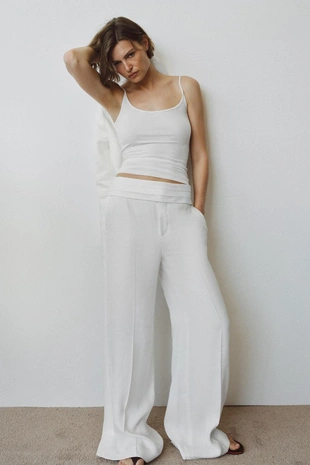 Брюки из смесового льна с поясом-корсетом — Zw Collection- Заказать в России