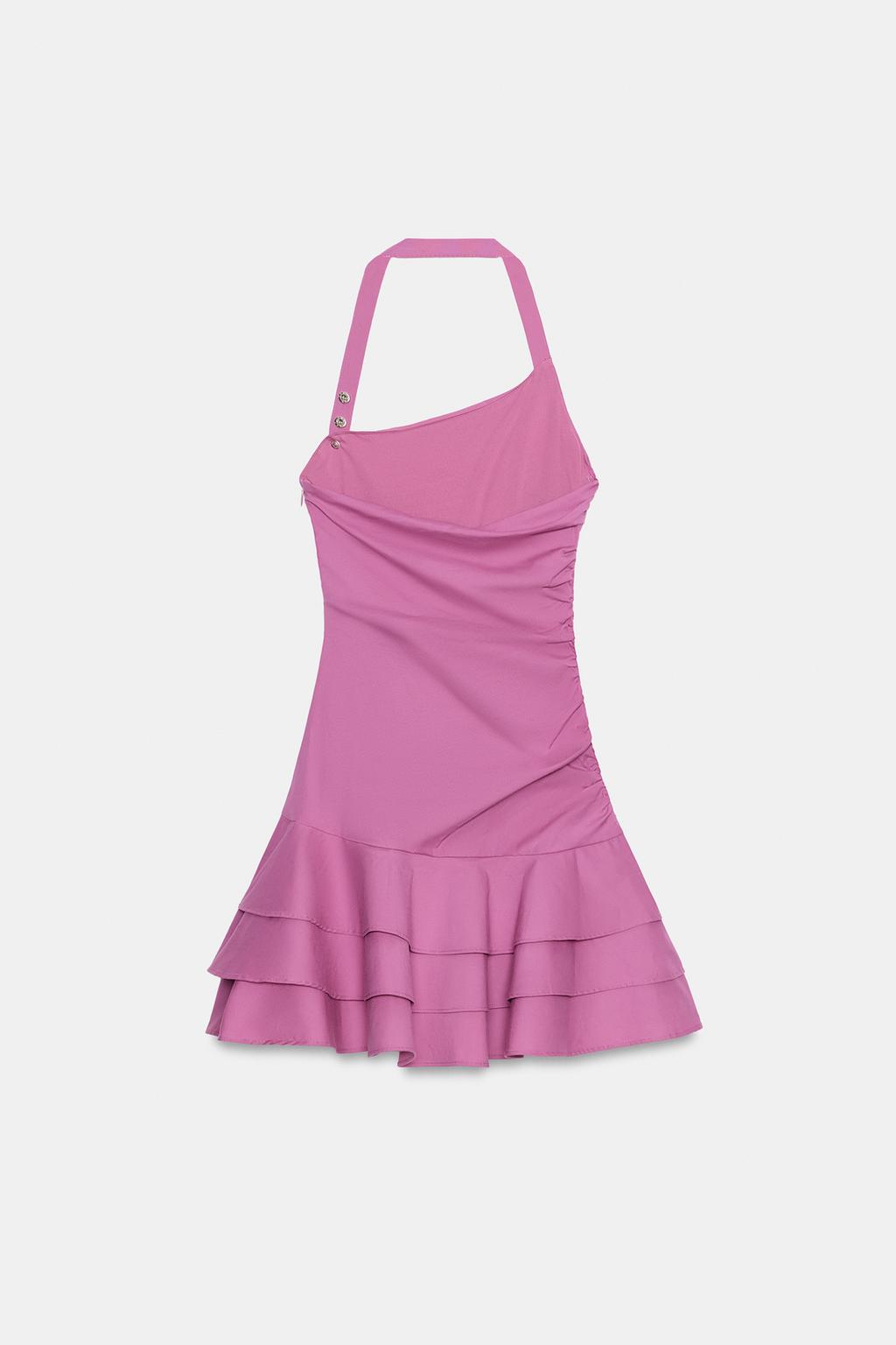 ПЛАТЬЕ ИЗ ПОПЛИНА С ГОРЛОВИНОЙ ХАЛТЕР И ВОЛАНАМИ