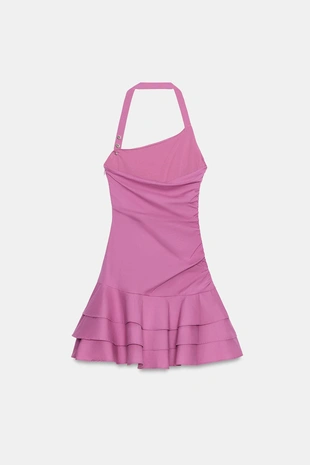 Платье из поплина с горловиной халтер и воланами- Заказать в России