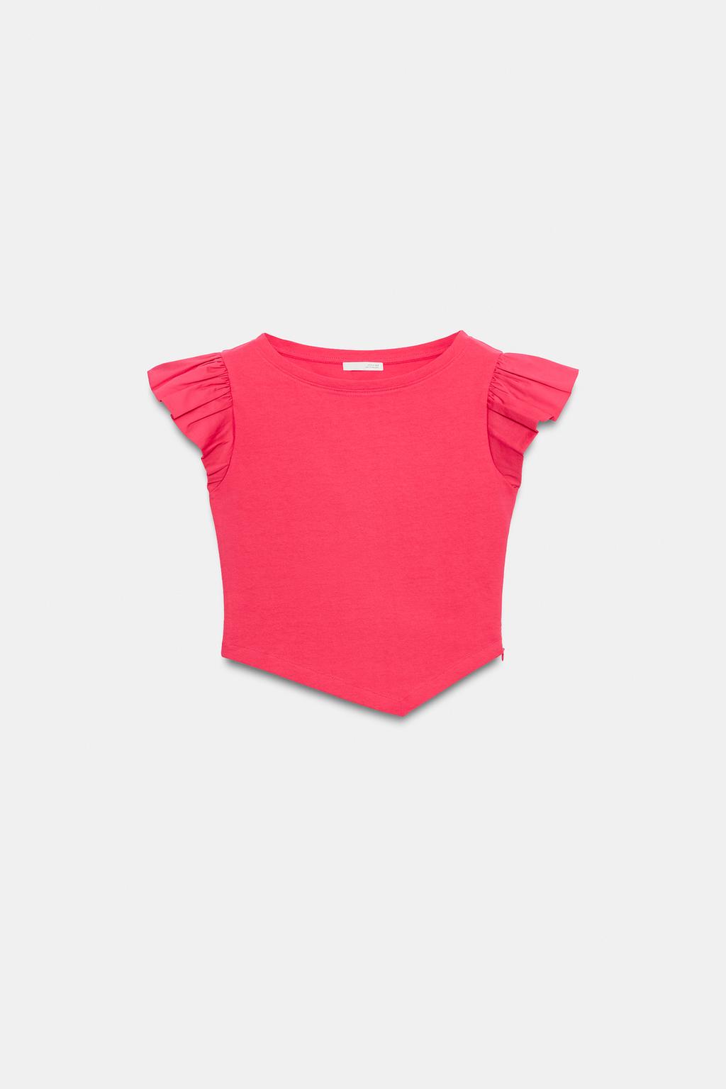 ФУТБОЛКА С ВОЛАНАМИ И КОРОТКИМИ РУКАВАМИ