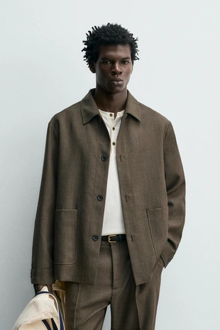 Куртка-рубашка классического кроя из 100% шерсти- Заказать в России