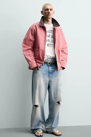 Куртка свободного кроя с контрастным воротником- Заказать в России