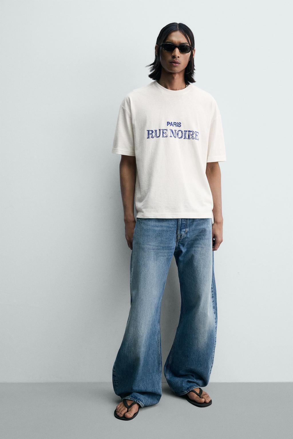 ФУТБОЛКА СВОБОДНОГО КРОЯ С ВЫШИТОЙ НАДПИСЬЮ