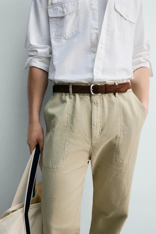 Брюки прямого кроя с эффектом потертости- Заказать в России