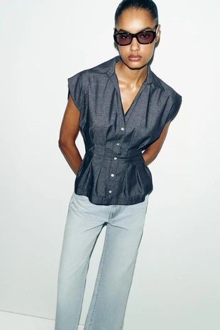 Приталенная рубашка из смесового льна- Заказать в России